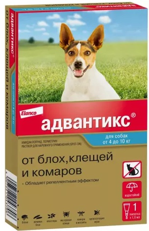 Адвантикс капли против блох для собак.  Упаковка 1 пипетка