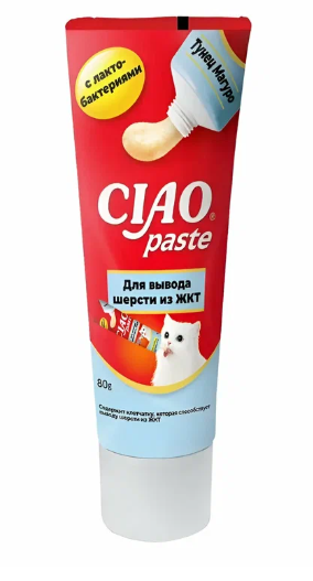 Inaba Ciao Paste для кошек. Паста для вывода шерсти Тунец Магуро 80гр