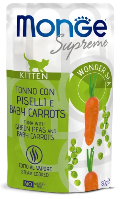 Monge Supreme kitten Влажный корм для котят из тунца с зелёным горошком и мини-морковью