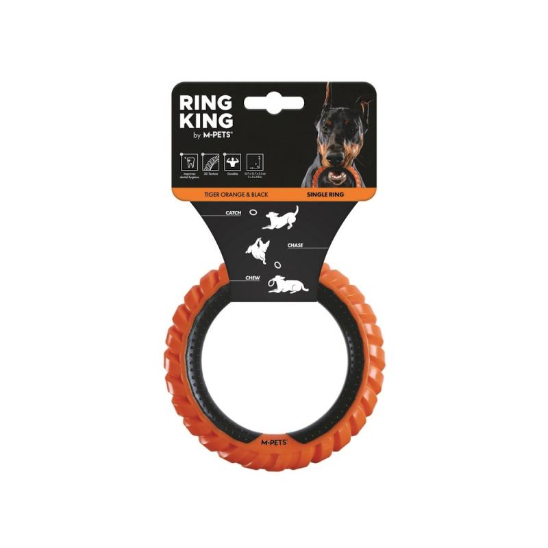 MPets.Игрушка для собак кольцо RING KING одинарное, черный/оранжевый