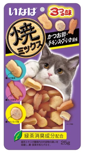 INABA. Лакомство для кошек со вкусом кацуобуси,куринного бульона и кальмара