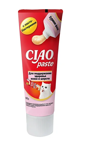 Inaba Ciao Paste для кошек. Паста Куриное филе Для здоровья кожи и шерсти 80гр