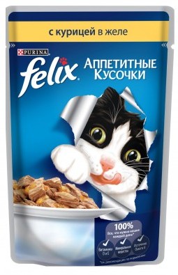 FELIX  85 гр для кошек Курица аппетитные кусочки в желе (пауч)