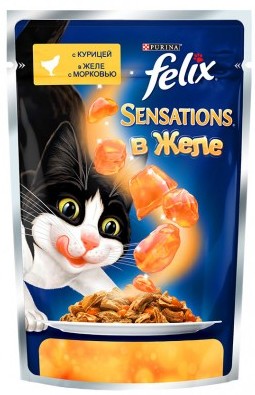 FELIX SENSATIONS для кошек Курица в желе с морковью (пауч)