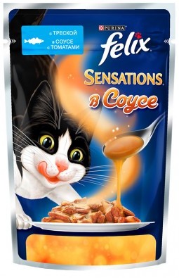 FELIX SENSATIONS для кошек Треска в соусе с томатом (пауч)