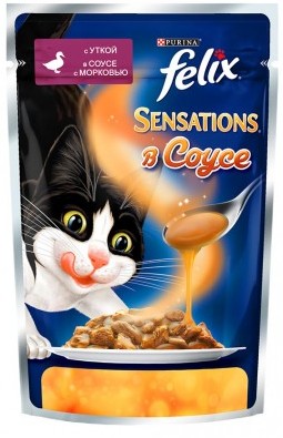 FELIX SENSATIONS для кошек Утка в соусе с морковью (пауч)