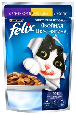 FELIX двойной вкус для кошек Ягненок и курица (пауч)