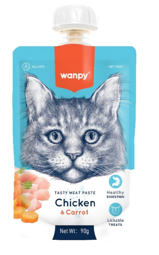 Wanpy Cat Лакомство для кошек Мясной мусс из курицы и моркови 90 г