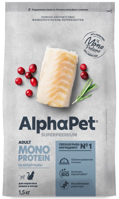 АльфаПет MONOPROTEIN сухой корм для кошек из белой рыбы