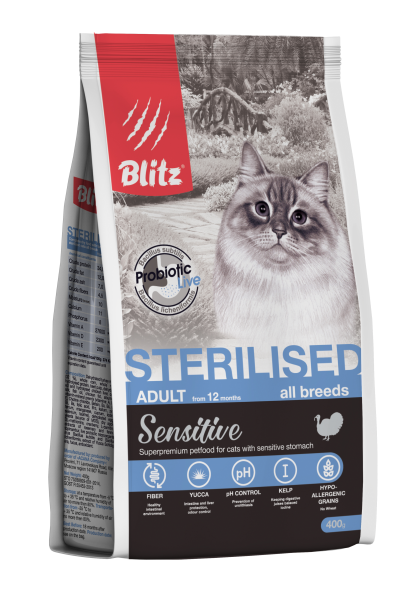 BLITZ Sensitive. Корм для стерилизованных кошек с индейкой