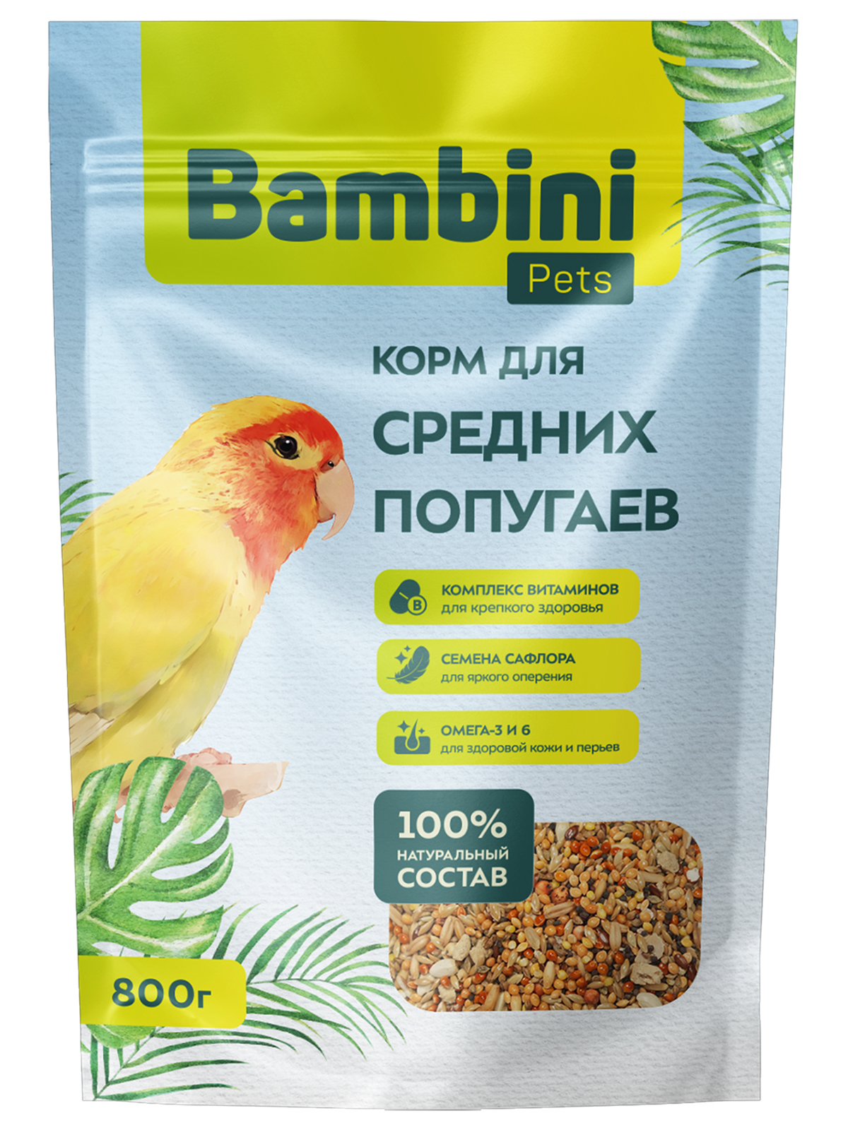 Bambini Pets Корм для  средних попугаев, 800 г