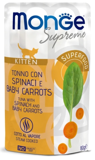 Monge Supreme kitten Влажный корм для котят из тунца со шпинатом и мини-морковью