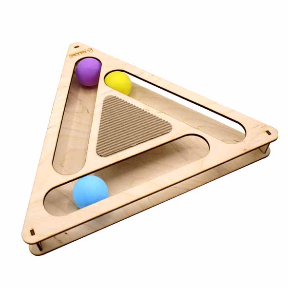 GoSi. Игровой комплекс для кошек Треугольник с шариками c когтеточкой из гофрокартона