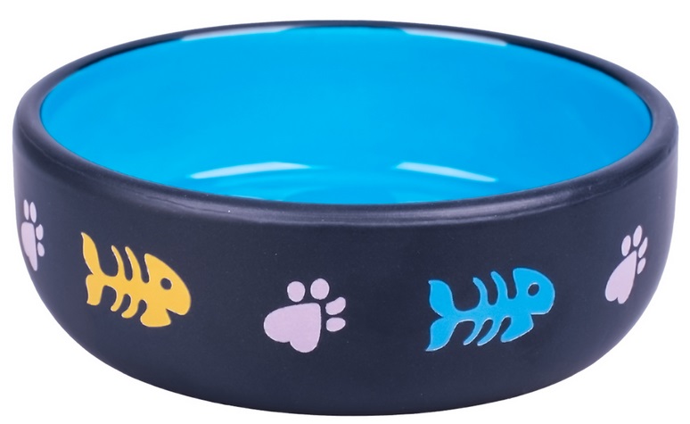 Миска MR.Kranch для кошек керамическая, 350мл, черная с голубым