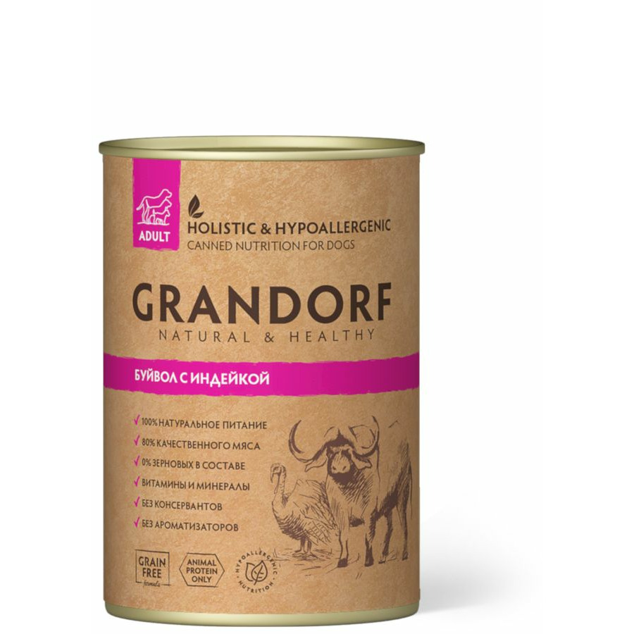 GRANDORF Консервы для собак Buffalo&Turkey Буйвол и Индейка 400 г