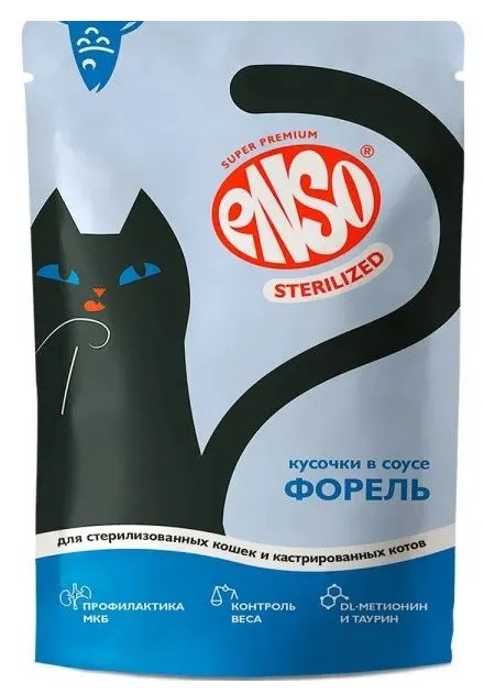 Enso.Влажный корм для взрослых СТЕРИЛИЗОВАННЫХ кошек, кусочки с форелью в соусе
