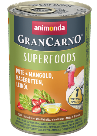 Animonda. Консервы, Gran Carno Superfoods индейка/мангольд/шиповн./льн.масло для собак