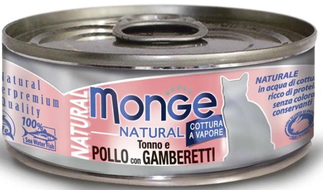 Monge Cat Natural консервы для кошек тунец с курицей и креветками, 80 г