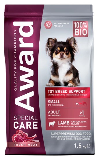 AWARD SPECIAL CARE Toy Breed Support для собак мелких и мини пород со свежим мясом ягненка