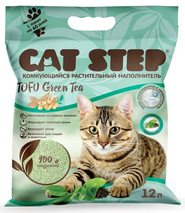 Cat StepTofu GreenTea Наполнитель комкующийся растительный