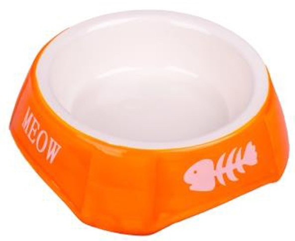 Миска MR.Kranch для кошек керамическая, 140мл, оранжевая с рыбками
