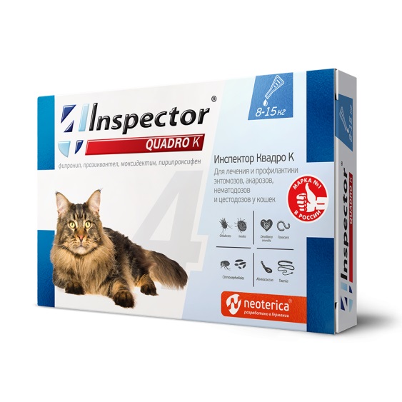 Inspector Quadro  Капли на холку для кошек от 8 кг до 15 кг