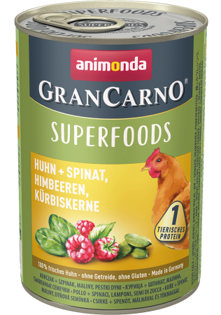 Animonda. Консервы, Gran Carno Superfoods курица/шпинат/малина/тыкв. семечки для собак