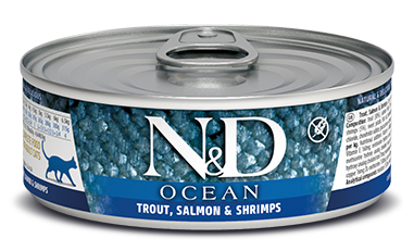 Farmina N&D OCEAN, консервы для кошек, форель с лососем и креветками, 80 г