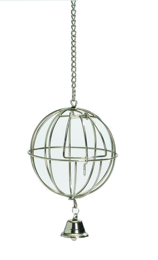 I.P.T.S. Кормушка-мяч металлическая хромированная подвесная с дверцей и колокольчиком 12см (810565)