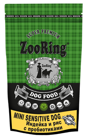ZooRing. Mini Sensitive Adult Dog. Для собак мини пород с чувствит. пищ. С индейкой и рисом
