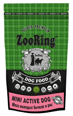 ZooRing. Mini ActivDog. Для активных собак мини пород. С мясом молодых бычков и рисом.