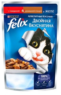 FELIX Двойной вкус для кошек Говядина и домашняя птица (пауч)