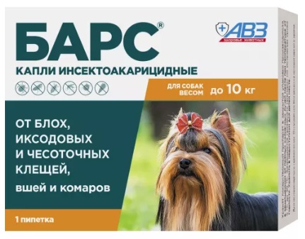 БАРС капли инсектоакарицидные для собак до 10 кг (1 пипетка по 0,67 мл)