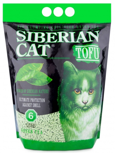 Наполнитель Сибирская Кошка Тофу зеленый чай комкующийся для кошек 6 л