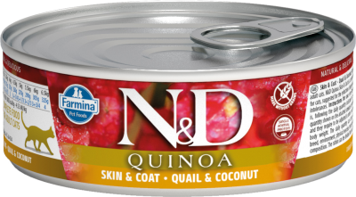Farmina N&D GF Quinoa Skin & Coat, консервы для кошек, перепел, киноа и кокос, 80 г